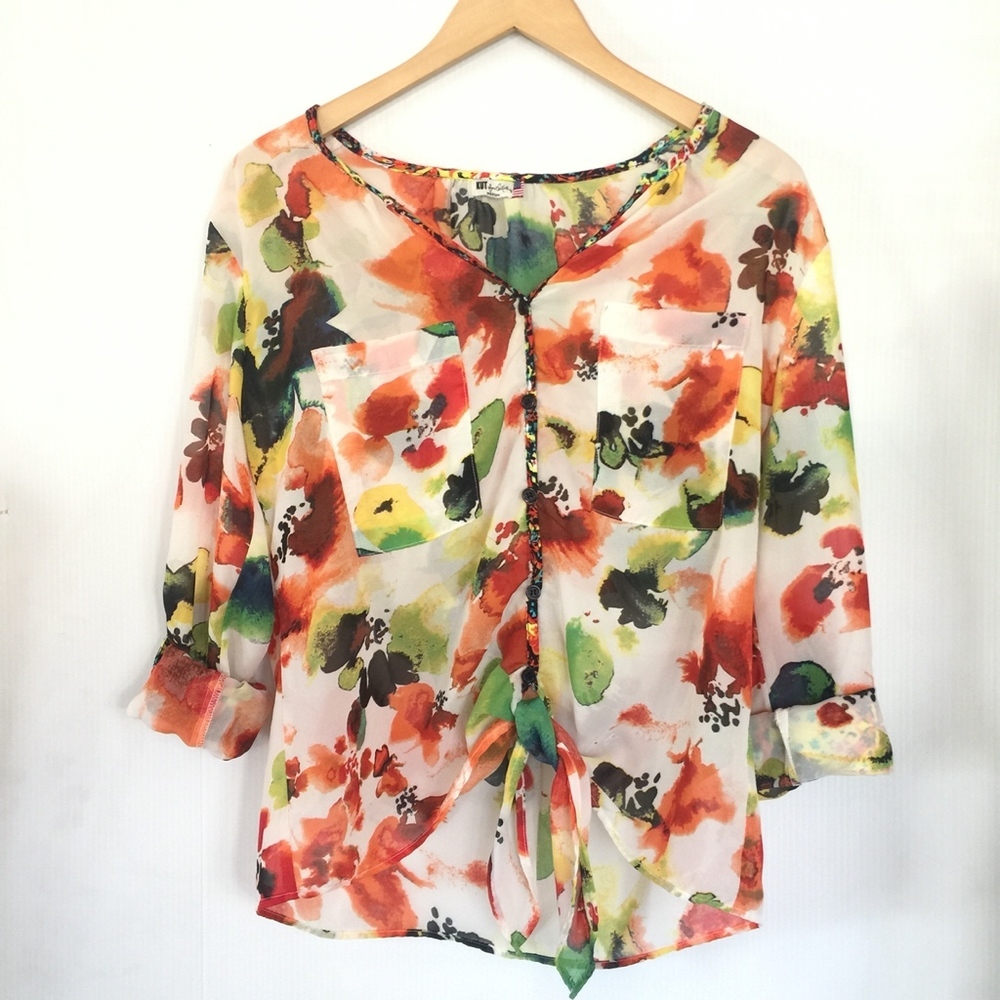 Kut from the Kloth sheer tie front blouse top‎ M